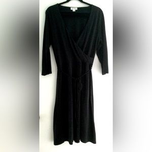 Fair Indigo Fit & Flare 3/4 Sleeve Black Midi Dress